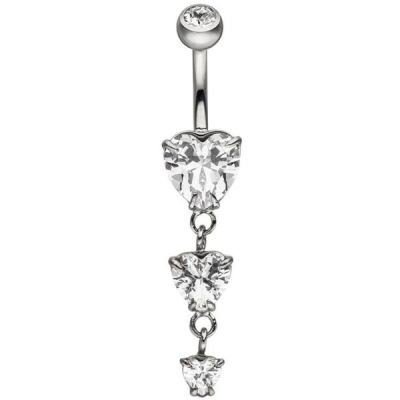 Bauchnabel Piercing Herzen Edelstahl 4 Zirkonia | 52584 / EAN:4053258471883