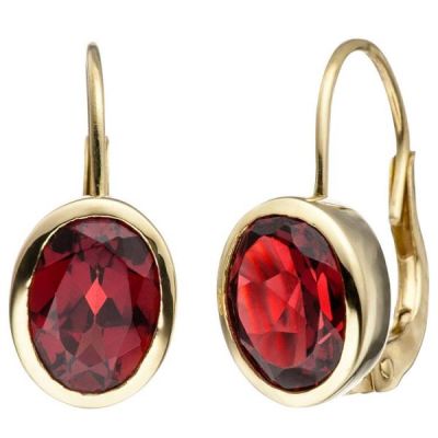 Boutons 333 Gelbgold 2 Granate rot Ohrringe Ohrhänger Granatohrringe | 46318 / EAN:4053258306550