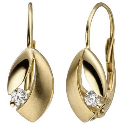 Boutons 333 Gold Gelbgold teil matt 2 Zirkonia Ohrringe Ohrhänger | 46340 / EAN:4053258306970