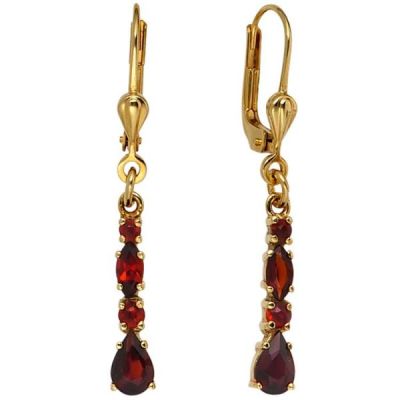 Boutons 375 Gelbgold 8 Granate rot Ohrringe Ohrhänger Goldohrringe | 39675 / EAN:4053258204634