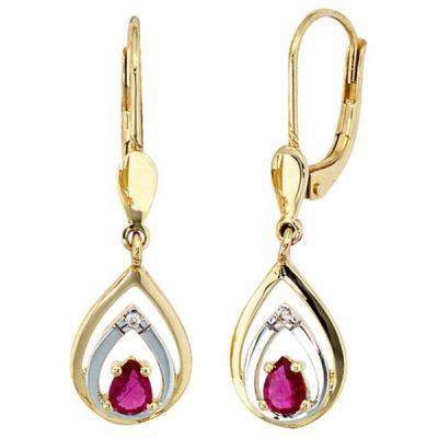 Boutons 585 Gelbgold 2 Diamanten Brillanten 2 Rubine rot Ohrhänger | 37866 / EAN:4053258056943