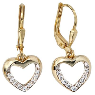 Boutons Herz 333 Gold Gelbgold bicolor mit Zirkonia Ohrringe Ohrhänger | 37672 / EAN:4053258046760