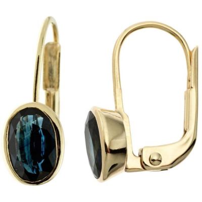 Boutons oval 333 Gelbgold 2 Saphire blau Ohrringe Ohrhänger | 39868 / EAN:4053258227114