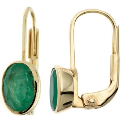 Boutons oval 333 Gold Gelbgold 2 Smaragde grün Ohrhänger Goldohrringe | 39872 / EAN:4053258227213