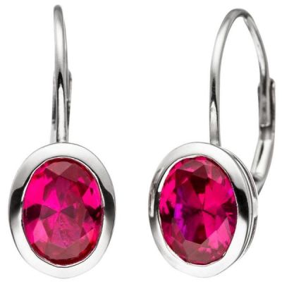 Boutons oval 925 Sterling Silber 2 Zirkonia rot Ohrringe Ohrhänger | 46474 / EAN:4053258308776