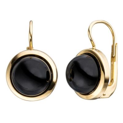 Boutons rund 333 Gold Gelbgold 2 Onyxe schwarz Ohrringe Ohrhänger | 45151 / EAN:4053258295052