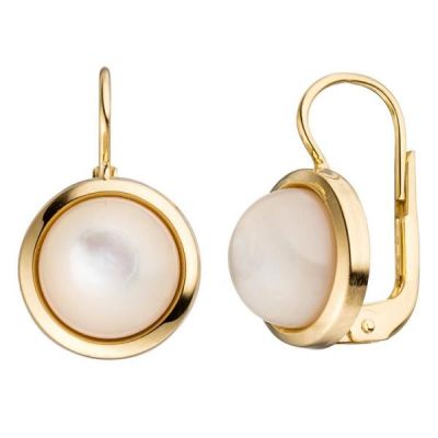 Boutons rund 333 Gold Gelbgold 2 Perlmutt Steine Ohrringe Ohrhänger | 45148 / EAN:4053258295021