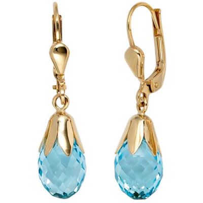 Boutons Tropfen 333 Gelbgold 2 Blautopase hellblau blau Ohrhänger | 39805 / EAN:4053258207987