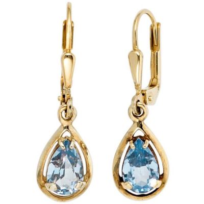 Boutons Tropfen 333 Gelbgold 2 Spinelle hellblau blau Ohrhänger | 39797 / EAN:4053258207901