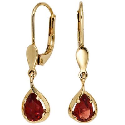 Boutons Tropfen 585 Gold Gelbgold 2 Granate rot Ohrhänger Goldohrringe | 39706 / EAN:4053258205099