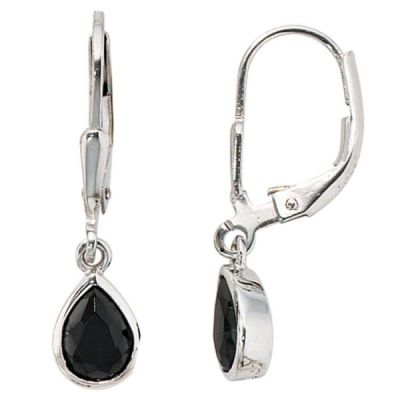 Boutons Tropfen 925 Sterling Silber 2 Zirkonia schwarz Ohrhänger | 38293 / EAN:4053258092712