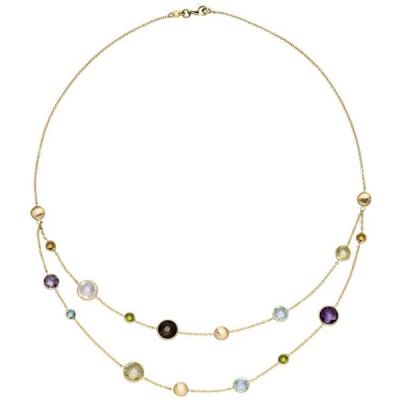 Collier 585 Gelbgold Rauchquarz Amethyst Citrin Peridot 45 cm | 42446 / EAN:4053258250877