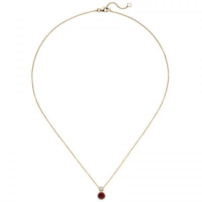 Collier 585 Gold Gelbgold 1 Rubellit 1 Diamant Brillant 45 cm | 54318 / EAN:4053258544518