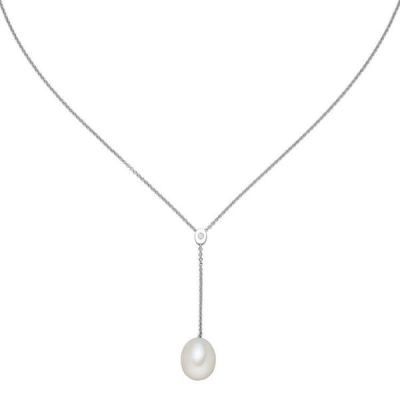 Collier 925 Sterling Silber 1 Süßwasser Perle 1 Zirkonia 45 cm Silberkette | 52282 / EAN:4053258458501