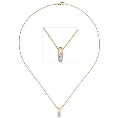 Collier, Anhänger 585 Gelbgold mattiert 1 Diamant Brillant 43 cm | 42041 / EAN:4053258242421