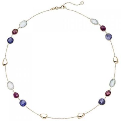 Collier Halskette 585 Gelbgold 12 Turmaline 45 cm Kette Edelsteinkette | 50528 / EAN:4053258357125