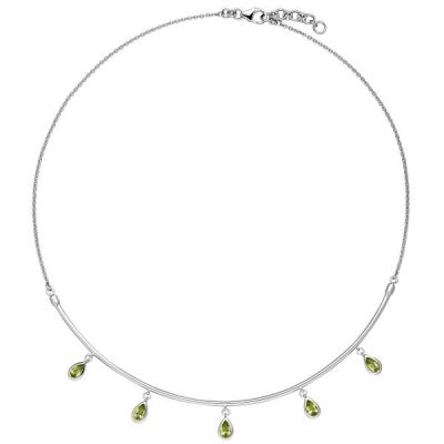 Collier Halskette 585 Gold Weißgold 5 Peridote grün 44 cm Kette | 54343 / EAN:4053258548189