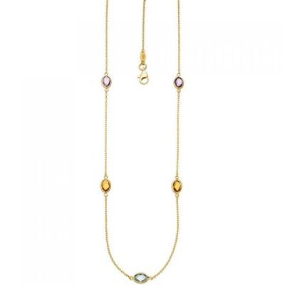 Collier Halskette Kette 585 Gelbgold 2 Amethyste 2 Citrine 1 Blautopas | 49206 / EAN:4053258340486