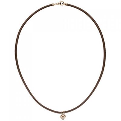 Collier Halskette Leder taupe mit 585 Rotgold 17 Diamanten 45 cm | 49774 / EAN:4053258346679