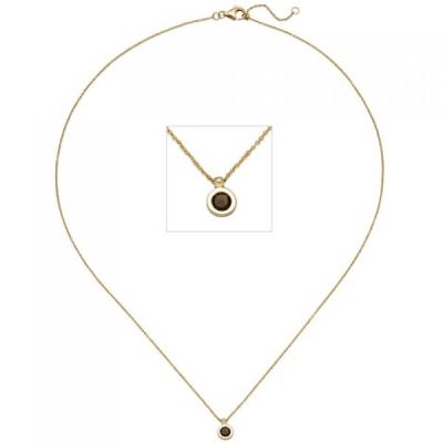 Collier Halskette mit Anhänger 585 Gelbgold 1 Rauchquarz 45 cm | 50465 / EAN:4053258355701