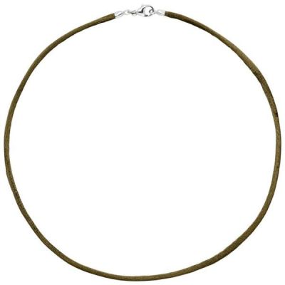 Collier Halskette Seide oliv grün 2,8 mm 42 cm, Verschluss 925 Silber | 27566 / EAN:4053258104323