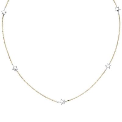 Collier Halskette Stern 375 Gold Gelbgold Weißgold bicolor diamantiert 43 cm | 52093 / EAN:4053258457948