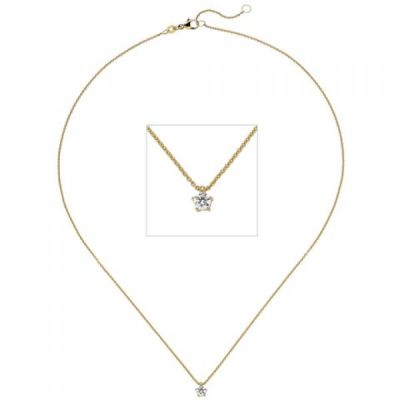 Collier Kette mit Anhänger 585 Gelbgold Diamant Brillant 0,15 ct. 45 cm | 50868 / EAN:4053258360750