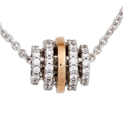 Collier Kette mit Anhänger 585 Gold bicolor 64 Diamanten Brillanten 45 cm | 42102 / EAN:4053258244449