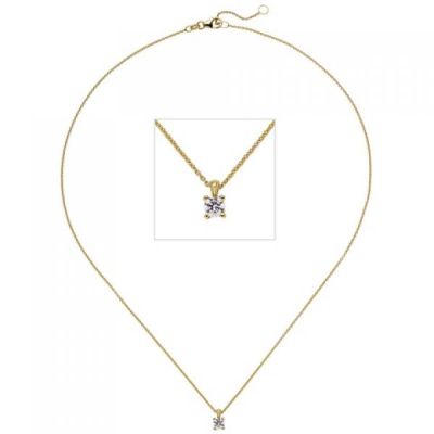 Collier Kette mit Anhänger 585 Gold Gelbgold 1 Diamant Brillant 0,15 ct. 45 cm | 50758 / EAN:4053258359853