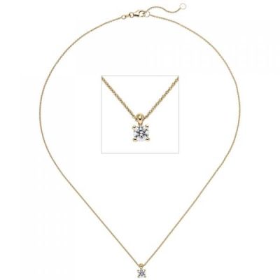 Collier Kette mit Anhänger 585 Gold Gelbgold 1 Diamant Brillant 0,50 ct. 45 cm | 50760 / EAN:4053258359877