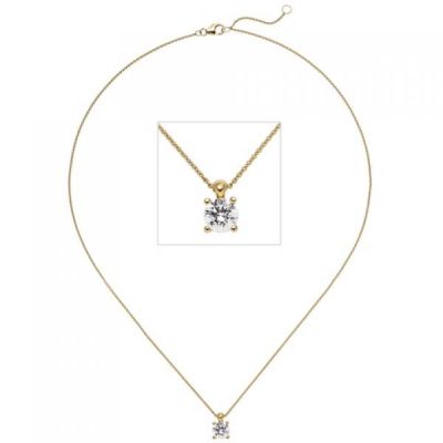 Collier Kette mit Anhänger 585 Gold Gelbgold 1 Diamant Brillant 1,0 ct. 45 cm | 50762 / EAN:4053258359891