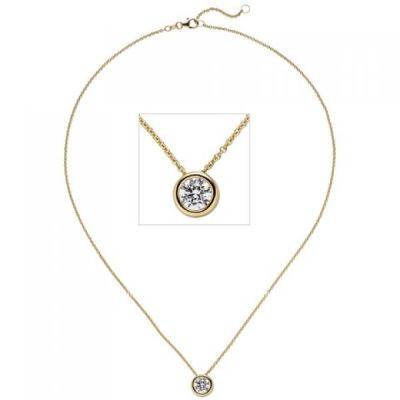 Collier Kette mit Anhänger, 585 Gold Gelbgold 1 Diamant Brillant 1,0 ct. 45 cm | 50807 / EAN:4053258360347