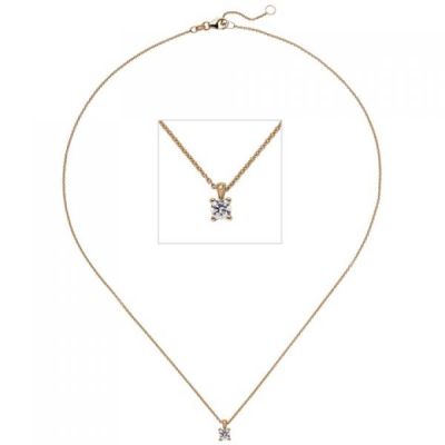 Collier Kette mit Anhänger 585 Gold Rotgold 1 Diamant Brillant 0,15 ct. 45 cm | 50773 / EAN:4053258361191