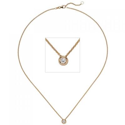 Collier Kette mit Anhänger 585 Gold Rotgold 1 Diamant Brillant 0,25 ct. 45 cm | 50829 / EAN:4053258361658