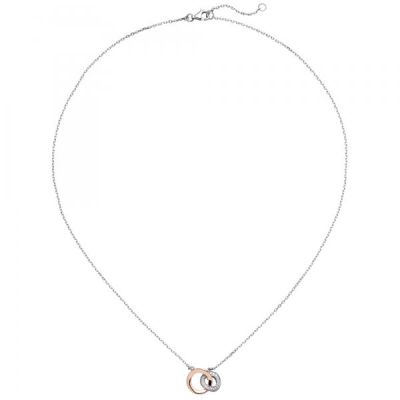 Collier Kette mit Anhänger 925 Silber bicolor vergoldet 18 Zirkonia 45 cm | 53487 / EAN:4053258533802