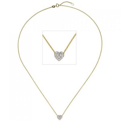 Collier Kette mit Anhänger Herz 375 Gelbgold bicolor 14 Zirkonia 45 cm | 50327 / EAN:4053258354308