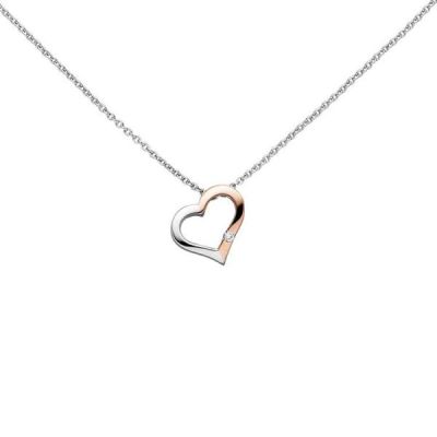 Collier Kette mit Anhänger Herz 585 Gold bicolor 1 Diamant 42 cm | 29464 / EAN:4053258041741