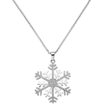 Collier Kette mit Anhänger Schneeflocke Edelstahl bicolor Glitzer-Effekt 46 cm | 46141 / EAN:4053258302439