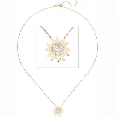 Collier Kette mit Anhänger Sonne 333 Gold Gelbgold 37 Zirkonia 44 cm | 53642 / EAN:4053258536254