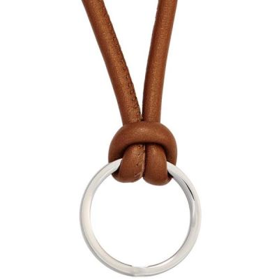 Collier Leder braun mit Edelstahl-Ring kombiniert 45 cm Karabiner | 43605 / EAN:4053258269541