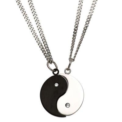 Collier Ying Yang 4-teilig Edelstahl 2 Zirkonia schwarze Beschichtung | 41066 / EAN:4053258228302