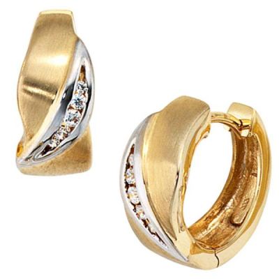 Creolen 333 Gelbgold bicolor mattiert 10 Zirkonia Ohrringe Goldcreolen | 37713 / EAN:4053258048535