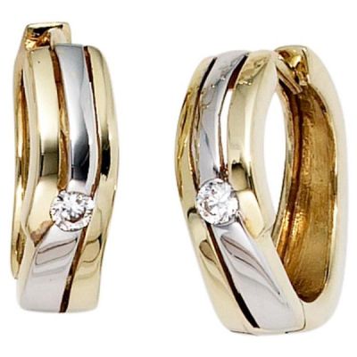 Creolen 333 Gold Gelbgold bicolor 2 Zirkonia Goldohrringe Goldcreolen | 39599 / EAN:4053258203118