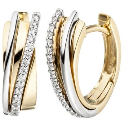 Creolen 585 Gold Gelbgold Weißgold bicolor 32 Diamanten Brillanten | 46612 / EAN:4053258313770