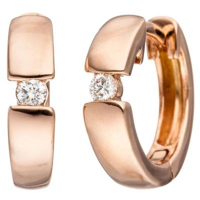 Creolen 585 Gold Rotgold 2 Diamanten Brillanten Ohrringe | 46219 / EAN:4053258304303