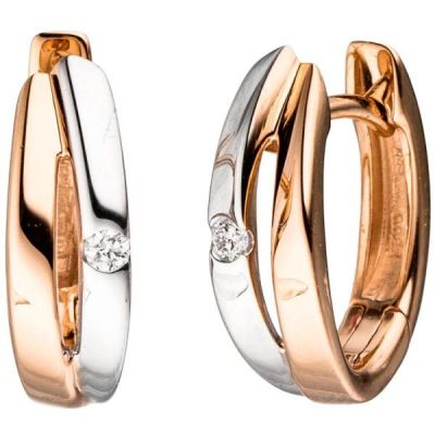 Creolen 585 Gold Rotgold bicolor 2 Diamanten Brillanten Ohrringe | 44824 / EAN:4053258288900