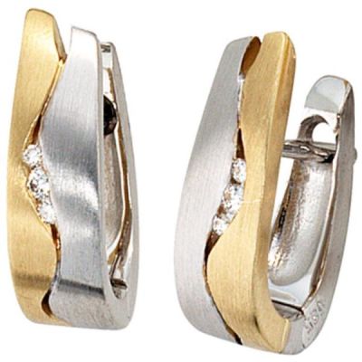 Creolen 585 Weißgold Gelbgold bicolor matt 6 Diamanten Brillanten | 37514 / EAN:4053258045077