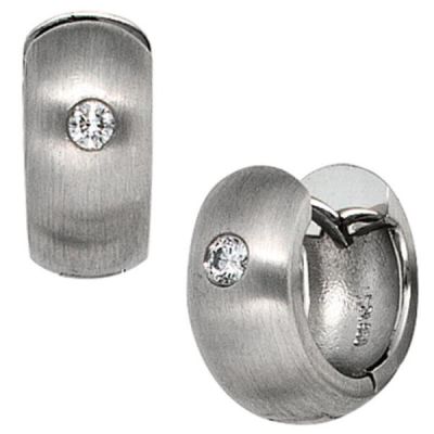 Creolen 6 mm breit 950 Platin mattiert 2 Diamanten Brillanten | 37186 / EAN:4053258044049