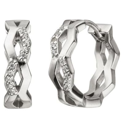 Creolen 925 Sterling Silber 20 Zirkonia Silbercreolen Silberohrringe | 51161 / EAN:4053258365519