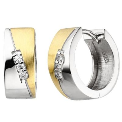 Creolen 925 Sterling Silber bicolor vergoldet 6 Zirkonia Ohrringe | 52375 / EAN:4053258508398